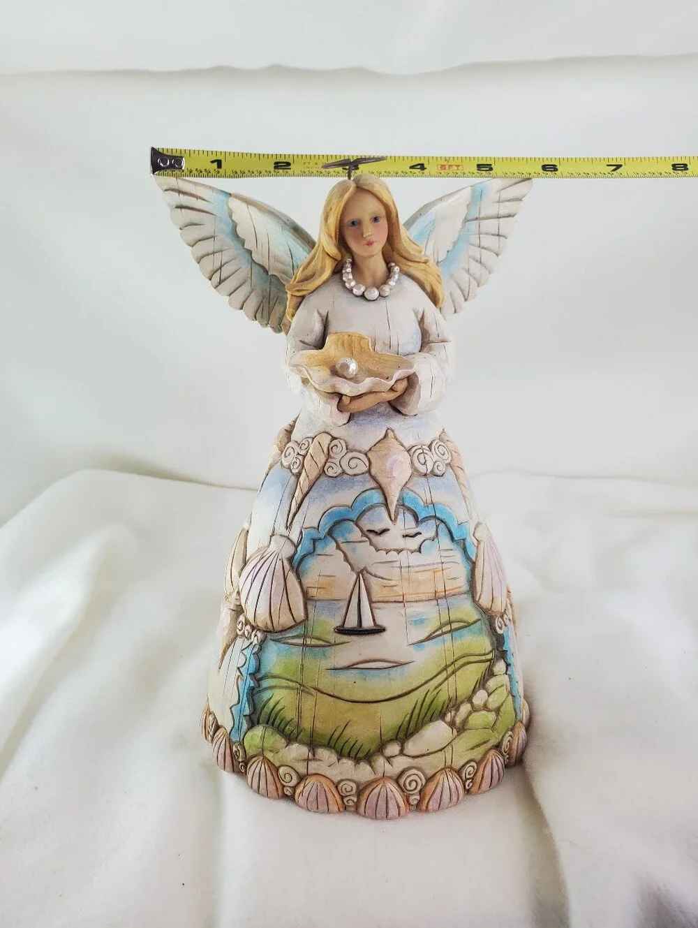 Jim Shore 2003 Angel Figurine Holding Seashell with Pearl, Beach Scene Dress